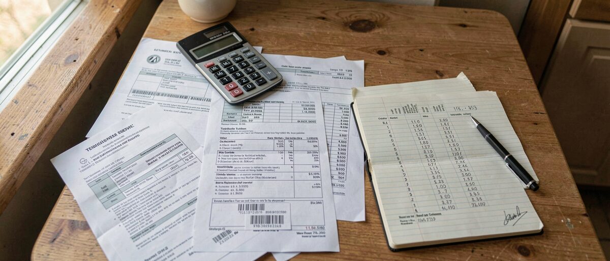 The worksheet, the calculator, and the two piles of evidence.